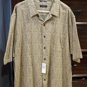 NWT Nautica Floral Hawaiian Tropical Button Up Shirt Mens XL tan beige cotton